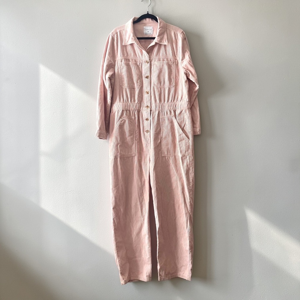 Celebrity Pink Cotton Corduroy Jumpsuit Women's XXL Pink Button Front - Picture 2 of 6